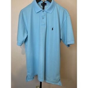 Vtg Polo Ralph Lauren Shirt L Baby Blue Made In USA 90s Pique Cotton Pony